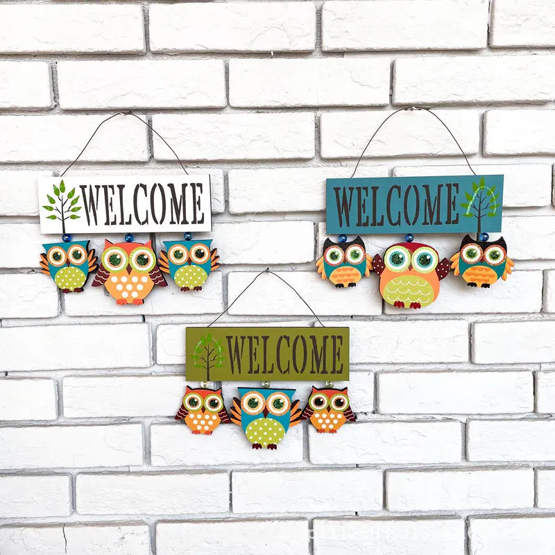 

Wooden Owl Welcome Decorations Pendant WELCOME Wall Decorations Cafe Villa Courtyard Homestay