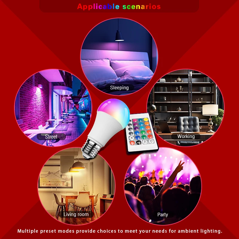 1-10 قطعة 16 لون E27 RGB LED ضوء لمبة مع جهاز التحكم عن بعد لغرفة غرادن حفلة الذكية لمبة مصباح باهتة أحمر أخضر أزرق أبيض #6
