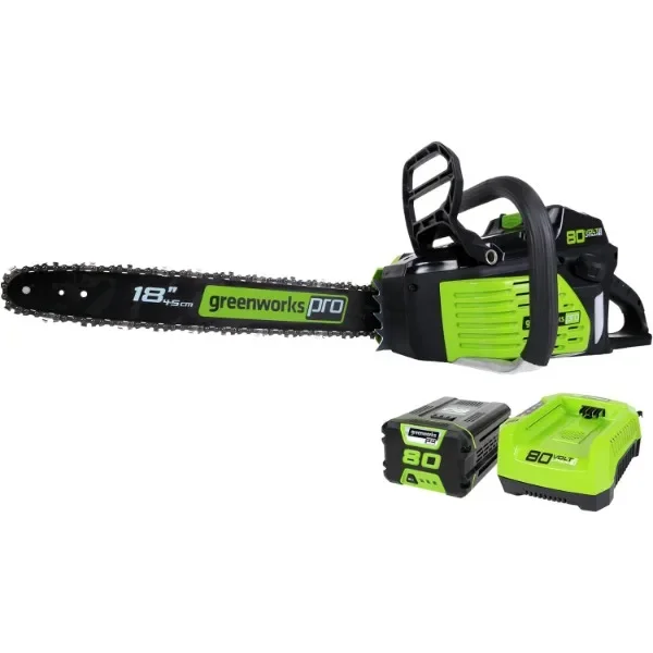 

Greenworks 80V 18" Brushless Cordless Chainsaw (Great For Tree Felling, Limbing, Pruning, and Firewood) / 75+ Compatible Tools)