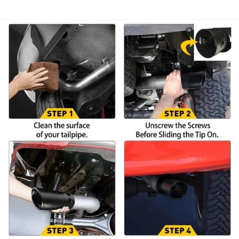 Universal Car Exhaust Pipe Car Rear Modification Parts Black Stainless Steel Exhaust Tip Tail Pipe Throat Liner Accessories