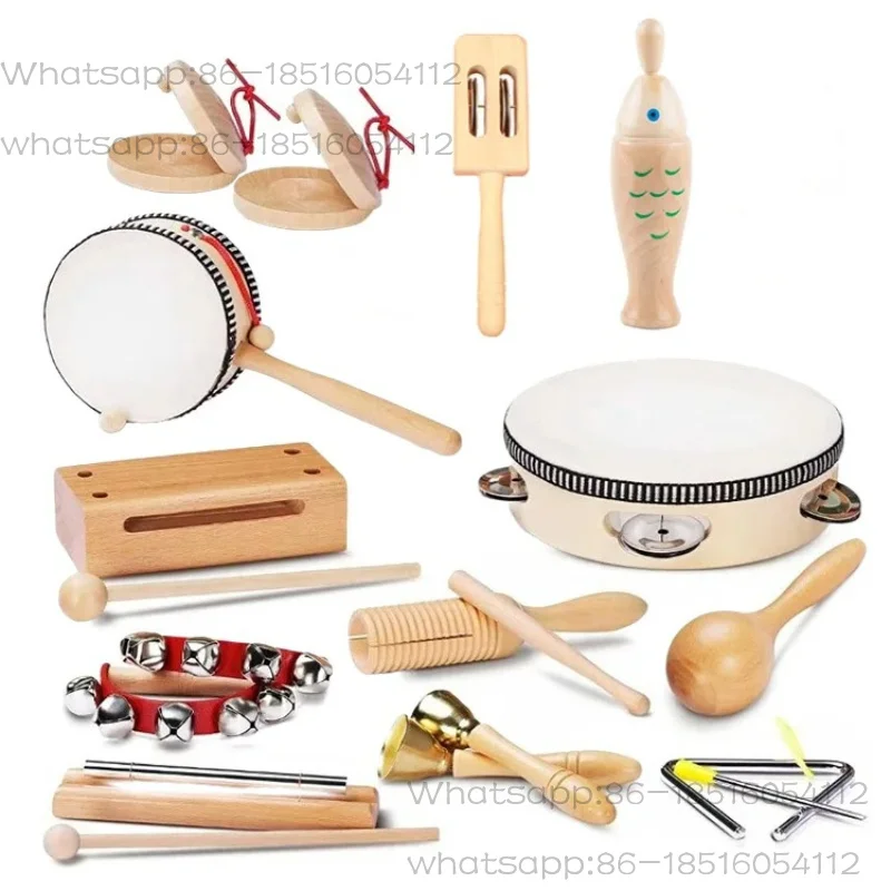 Mengtai Early Education Children's Musical Instrument Percussion Instrument Tambourine Rattle Daily 12-piece Teaching Set