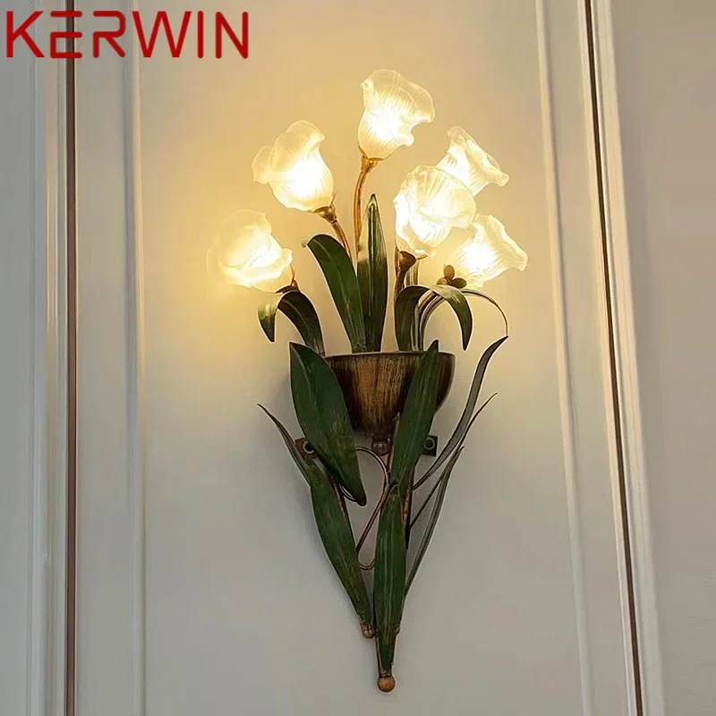 KERWIN American Style Countryside Wall lamp French Pastoral LED Creative Flower Living Room Bedroom Corridor Home Decoration