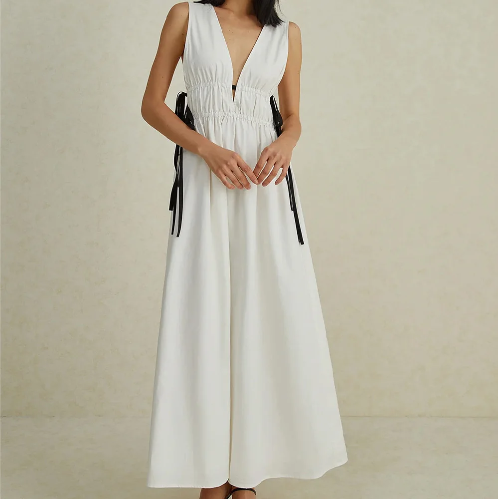 V Neck Cap Sleeve Sleeveless Jersey Pleats Backless A-Line Ankle Length Solid Color Elegant Evening Dresses For Formal Occasions