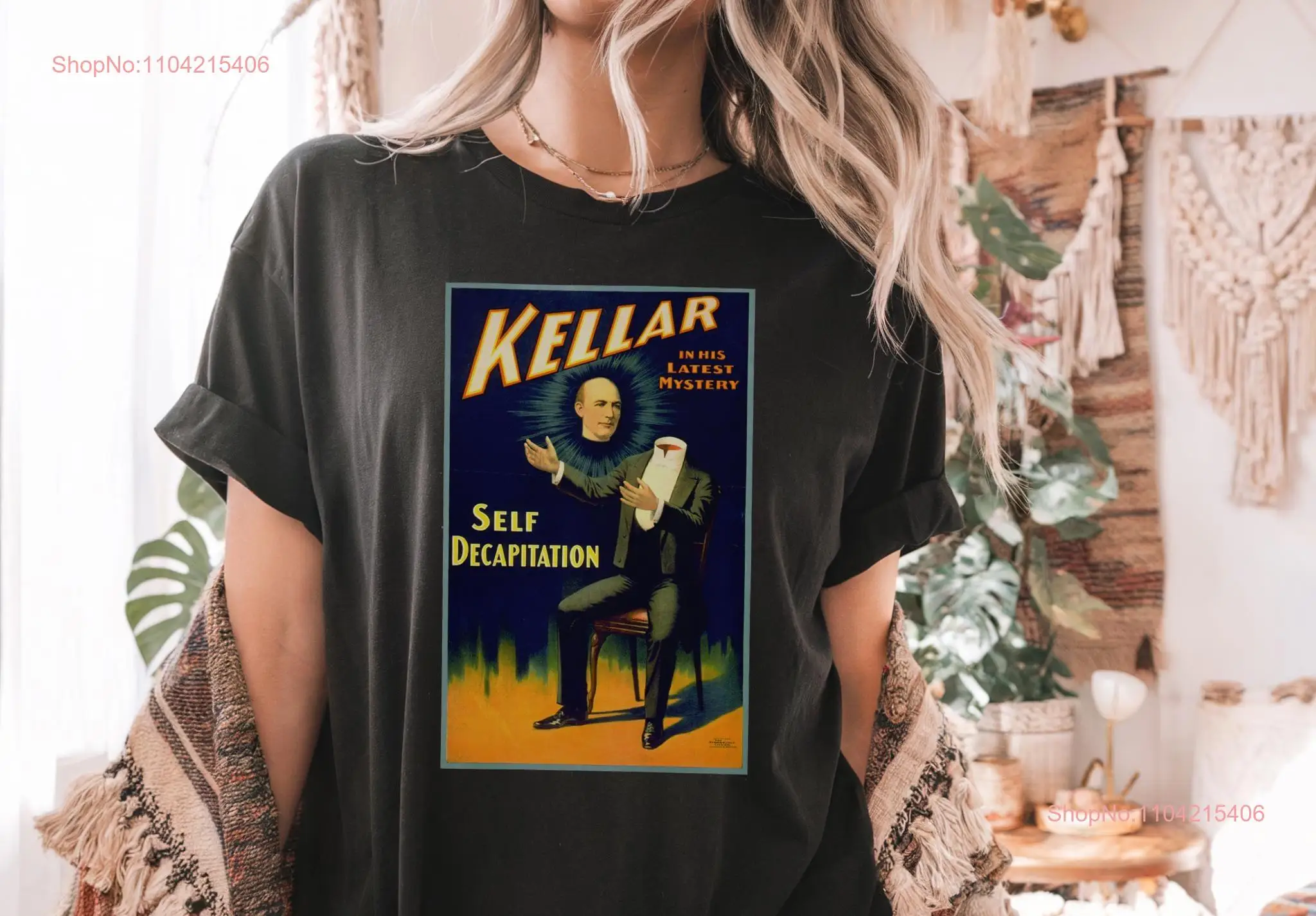 Il mago dell'era vittoriana presenta una maglietta con trucco di autodapitazione a maniche lunghe o corte