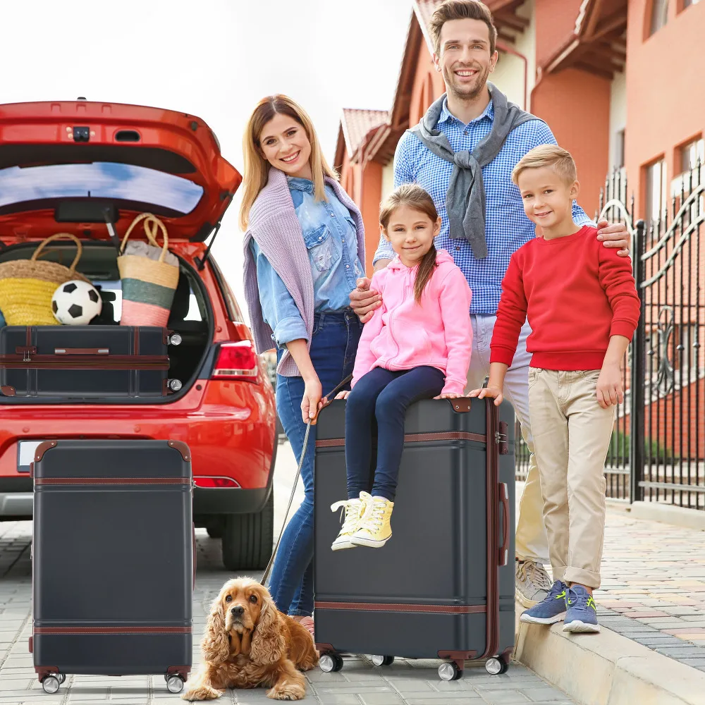 

Комплект из 3 предметов: жесткий чемодан на колесиках с косметичкой, TSA-замок, легкий, коричневый, 20"+24"