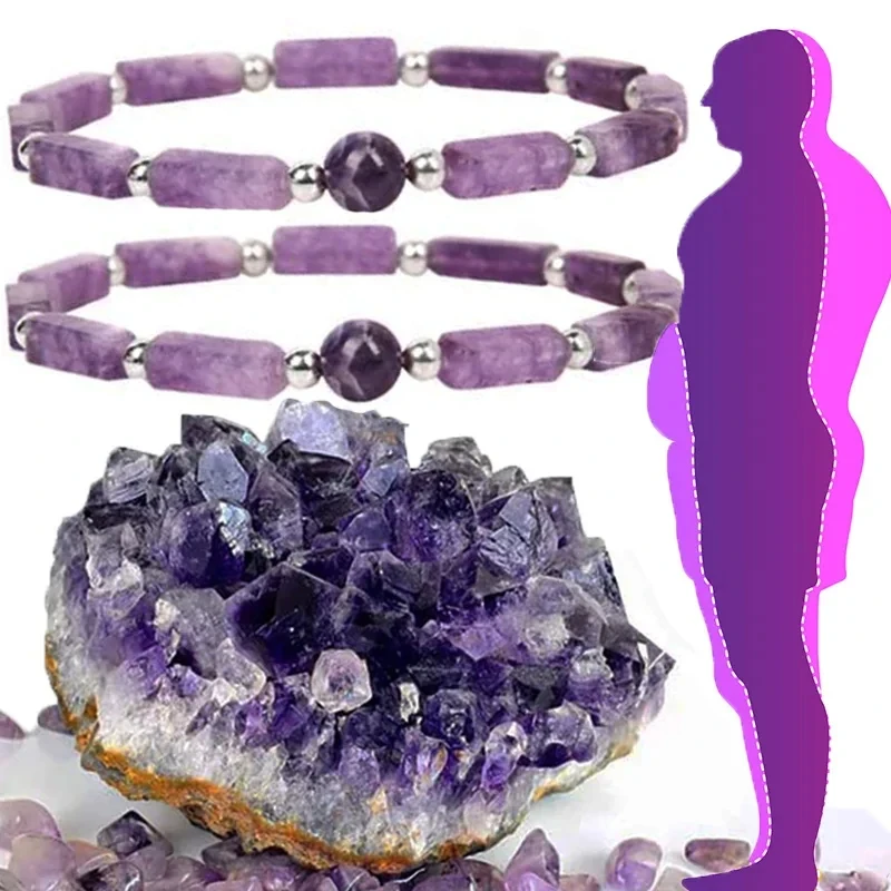 OAIITE Natural Amethyst Body-purify Slimming Bracelet Stone Energy Bracelets for Women Fatigue Relief Healing Yoga