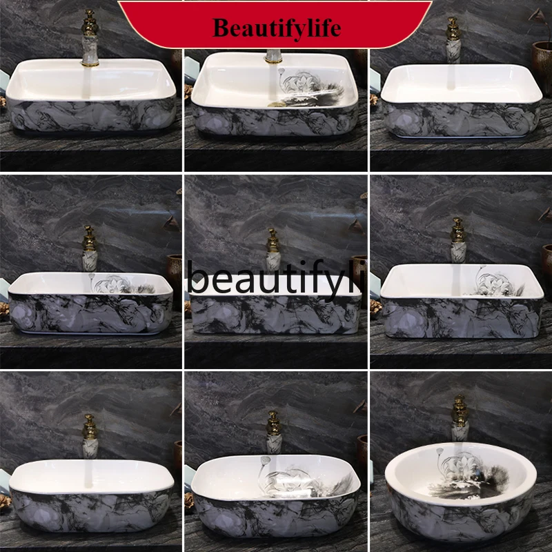 

B185 Table plate ceramic retro Chinese style round fashion bathroom art face wash basin