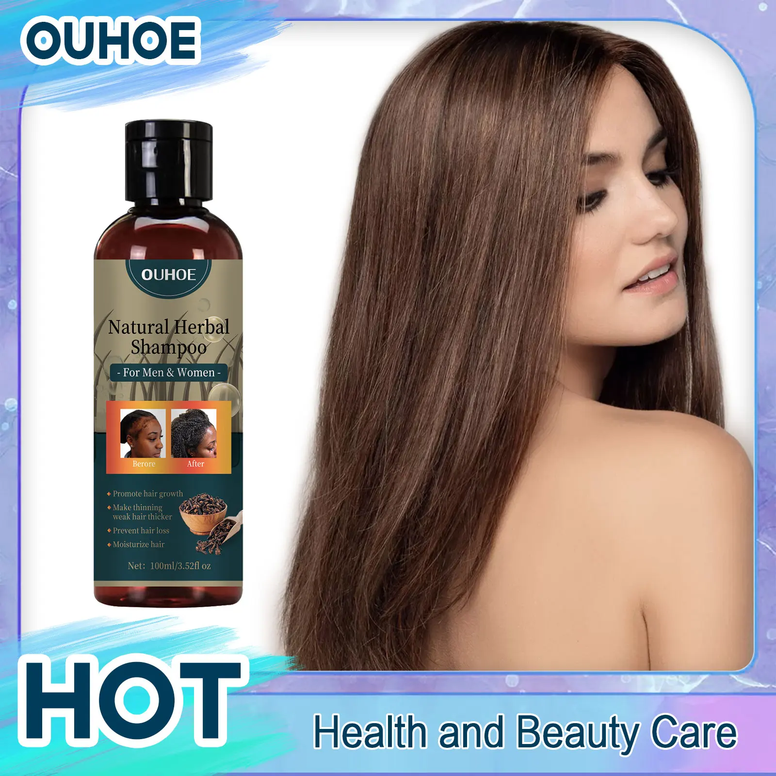

OUHOE Hair Growth Shampoo Anti Dandruff Removal Thinning Oil Control Nourishing Smoothing Strengthen Hair Care Shampoo 100ml