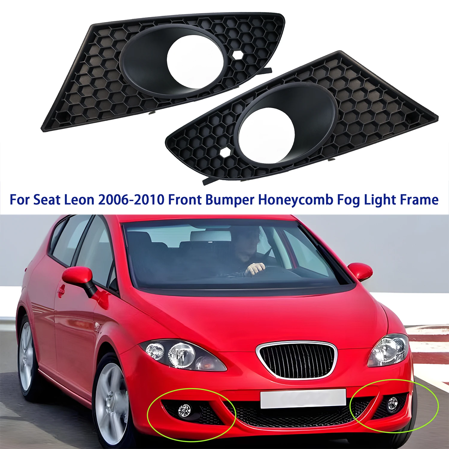 

For Seat Leon 2006 2007 2008 2009 2010 Front Bumper Honeycomb Fog Light Frame Grille Lamp Cover 1P0853665A 1P0853666A
