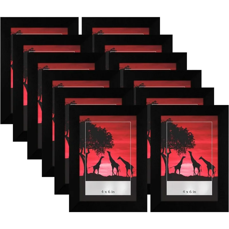 12 counts 4x6 Picture Frame Set in Black - Gallery Wall Frame Set with Polished Plexiglass and Easel - Photo Frames