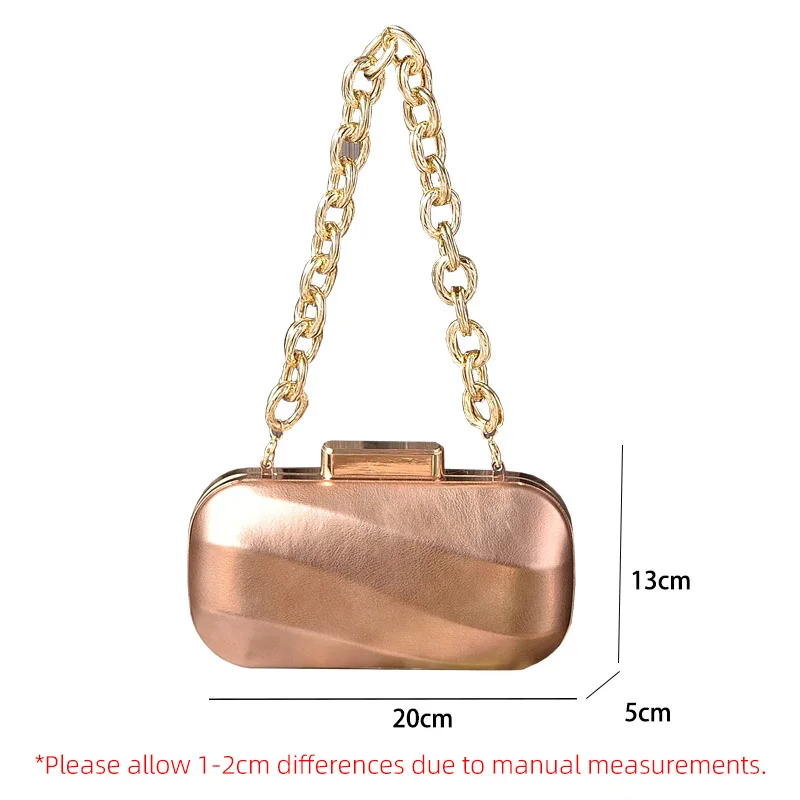 Borsa da sera alla moda di lusso PU catena spessa frizione portatile abito da festa nuziale borsa elegante frizione argento lucido XA32ZZ