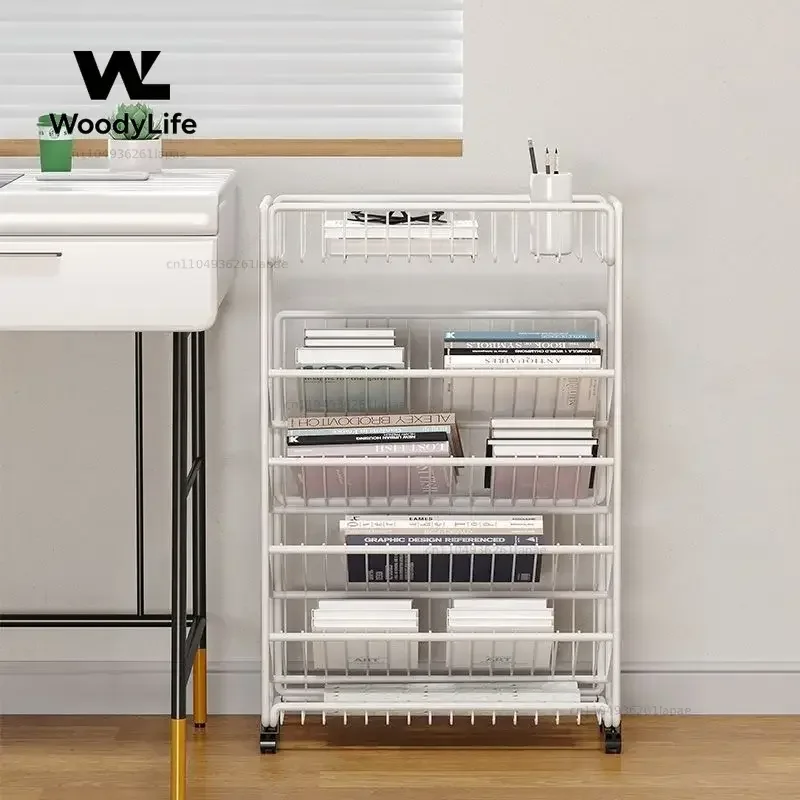 Small Bookshelf Next To The Desk, Shelf By The Desk, Movable with Wheels, Classroom Gap, Books Storage, Primary School Bookshelf