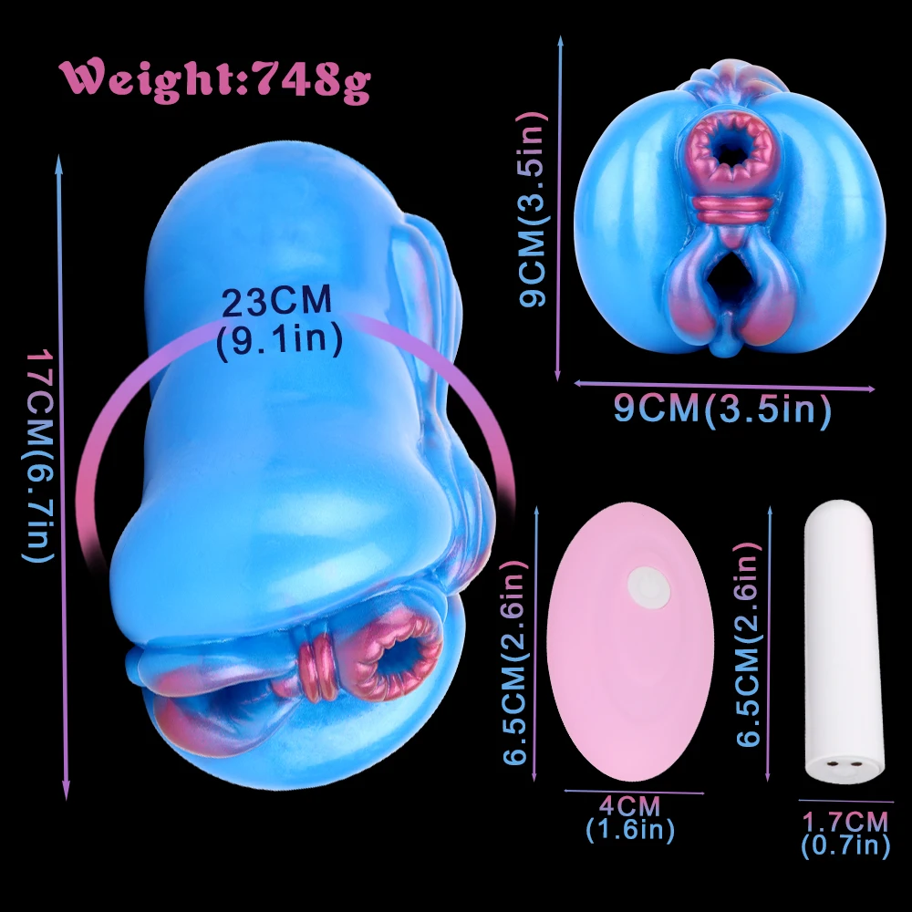 SHAZ Horse Hip Design Silicone Male Masturbator, Rechargeable 10 Mode Vibrator, Tight Texture with Anal&Vagina Two Holes Stroker view 2