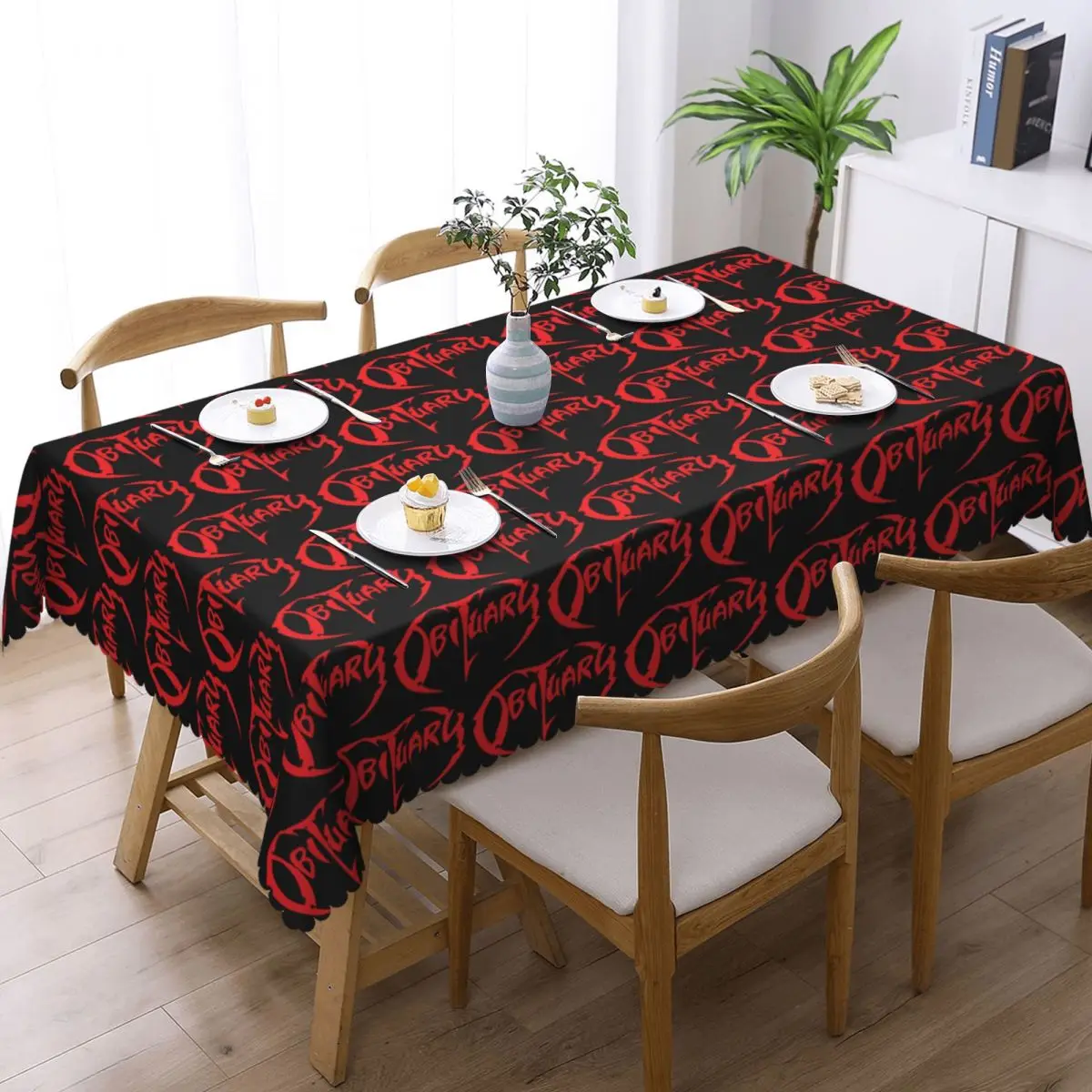 Adult Obituary Band Logo Death Metal Trucker Rectangular Tablecloth Oilproof Table Cover for Dining Events Table Cloth