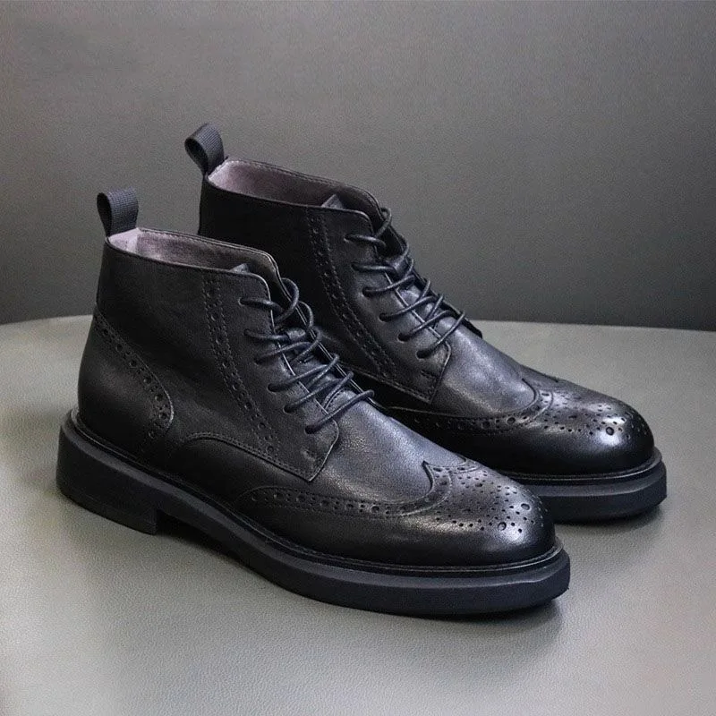 Handmade Mens Leather Chelsea Boots Luxury Quality Breathable Comfortable Autumn British Style Trend Ankle Brogues Shoes Man
