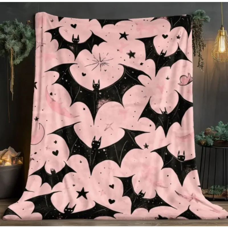 Pink Bats and Stars Blanket, Throw Blanket for Sofa, Camping, Bed, Office - Machine Washable Comfort Decor