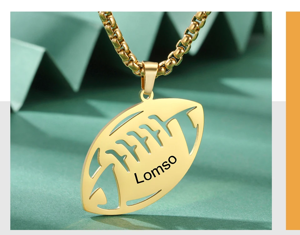Lemegeton Benutzer definierte Name Rugby Halskette Edelstahl Schmuck Männer Frauen American Football Anhänger Neujahr Valentinstag Geschenke – Detail 7