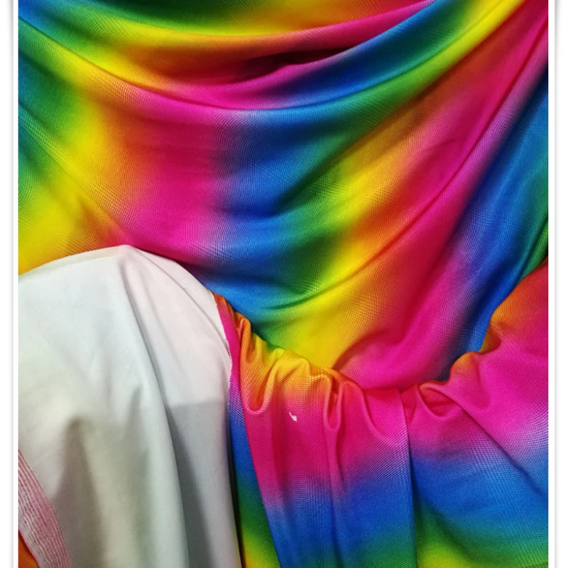 YLM Encrypted Spandex Swimming Clothing Fabric Bottom Gradient Rainbow Color Printed Fabric Four-way Elastic Stage Fabric