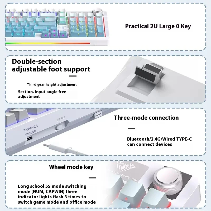 Imagem -06 - Teclado Mecânico com Estrutura de Junta Non-ghosting Teclado Hot-swappable Non-ghosting Escritório e Jogos Três Modos S98