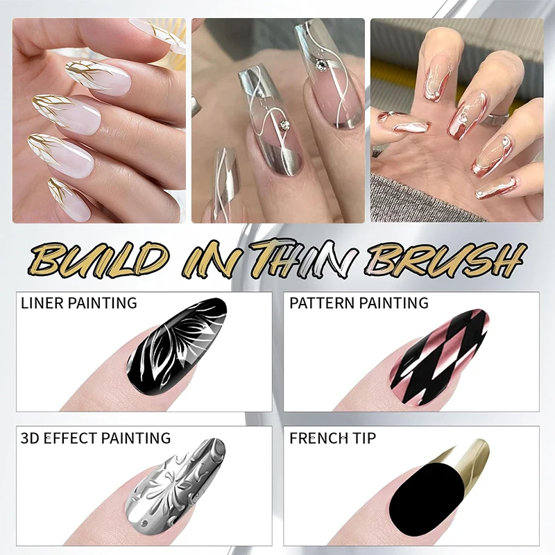 Gel per pittura metallizzata Cromo Oro Argento Oro rosa Smalto per unghie effetto specchio Linea di disegno super luminosa Smalto per nail art francese