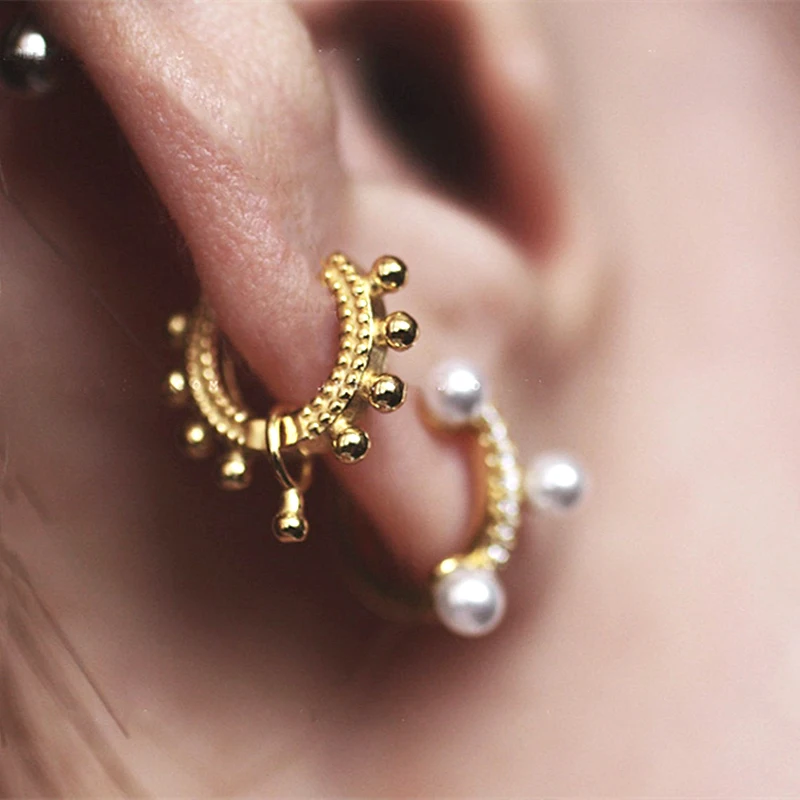 ต่างหูแบบห่วงเข็มเงินแท้แบบ925ต่างหูห่วงวงกลมรูปทรงเรขาคณิตแบบเรียบง่ายสำหรับผู้หญิงของขวัญเครื่องประดับแฟชั่นแนววินเทจประดับลูกปัดขนาดเล็กสำหรับปาร์ตี้