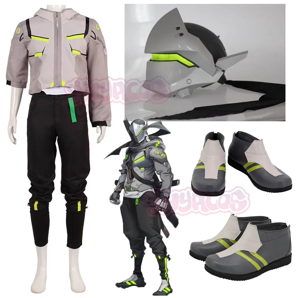 Game Genji Cosplay Costumes Adult Men Women Uniform Outfits Halloween Carnival Costume Masks Shoes Accessories Prop Cosplay