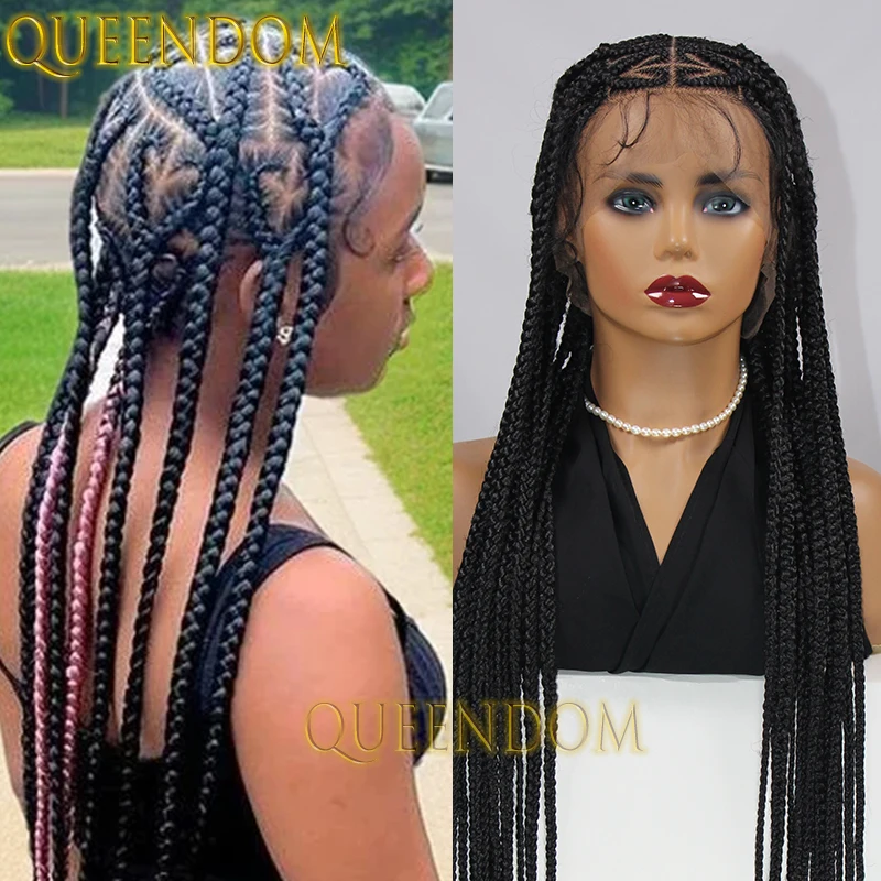 

Full Lace Synthetic Jumbo Box Braids Wig 36 Inch Heart Shape Braided Goddess Wig Knotless Cornrow Plait Braid Wig for Afro Women