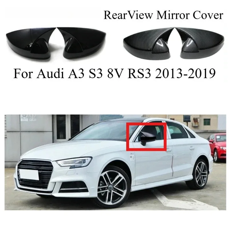 2014 For Audi A3 Rear View Mirror Case Cover Cap S3 8V RS3 Carbon fiber pattern Black Cover 2013 2015 2016 2017 2018 2019