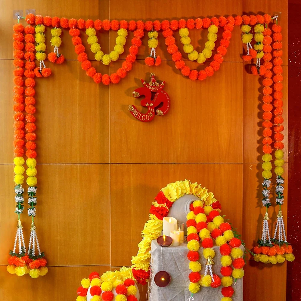 1 Stück Künstliche Ringelblumen-Girlande 1,5M für Party-Diwali-Dekoration Lange Stränge Ringelblumen Hochzeits- und Weihnachtsdekoration – Detail 7