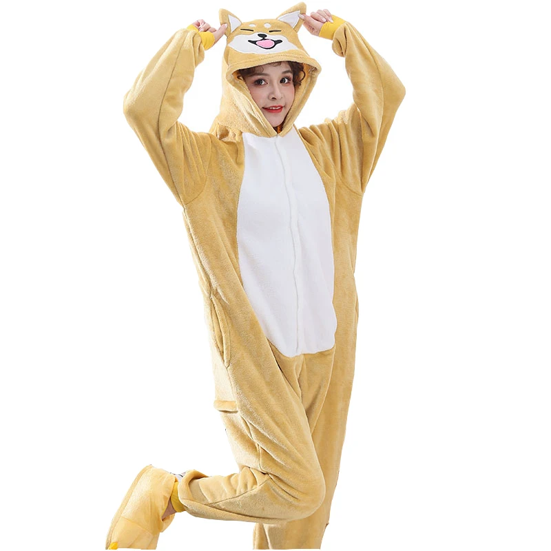 Pijamas de perro Shiba para adultos y hombres, Onesies de Anime cálidos, disfraz de Cosplay Kigurumi, ropa de dormir de una pieza para Halloween, ropa de casa para fiesta