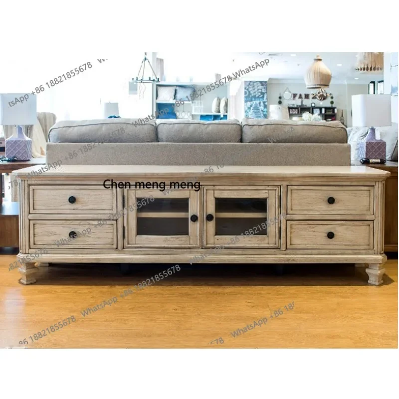 

Solid wood oak TV cabinet living room bedroom glass combination storage cabinet