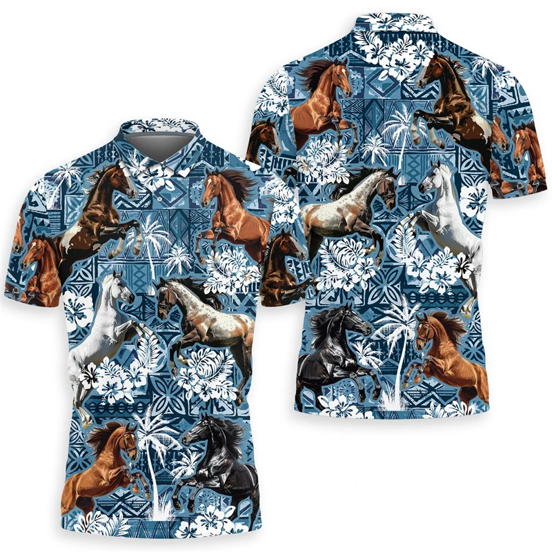 Thoroghbred Racing 3D Print Polo Shirts For Men Clothes Fashion Sport Horse Racers POLO Shirt Casual Short Sleeve Contest Jersey