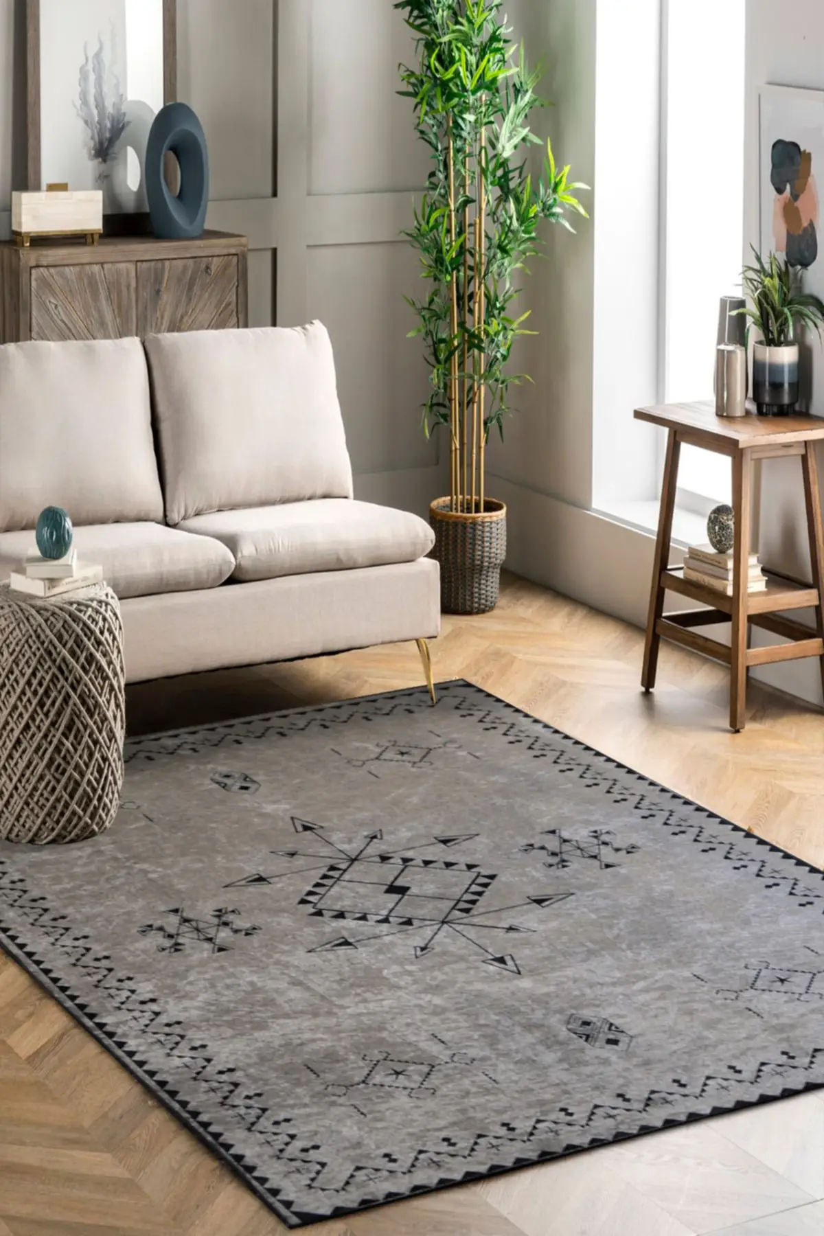 

DOLBOVI decorative washable non-slip digital printing gray black classic rug patterned living room carpet