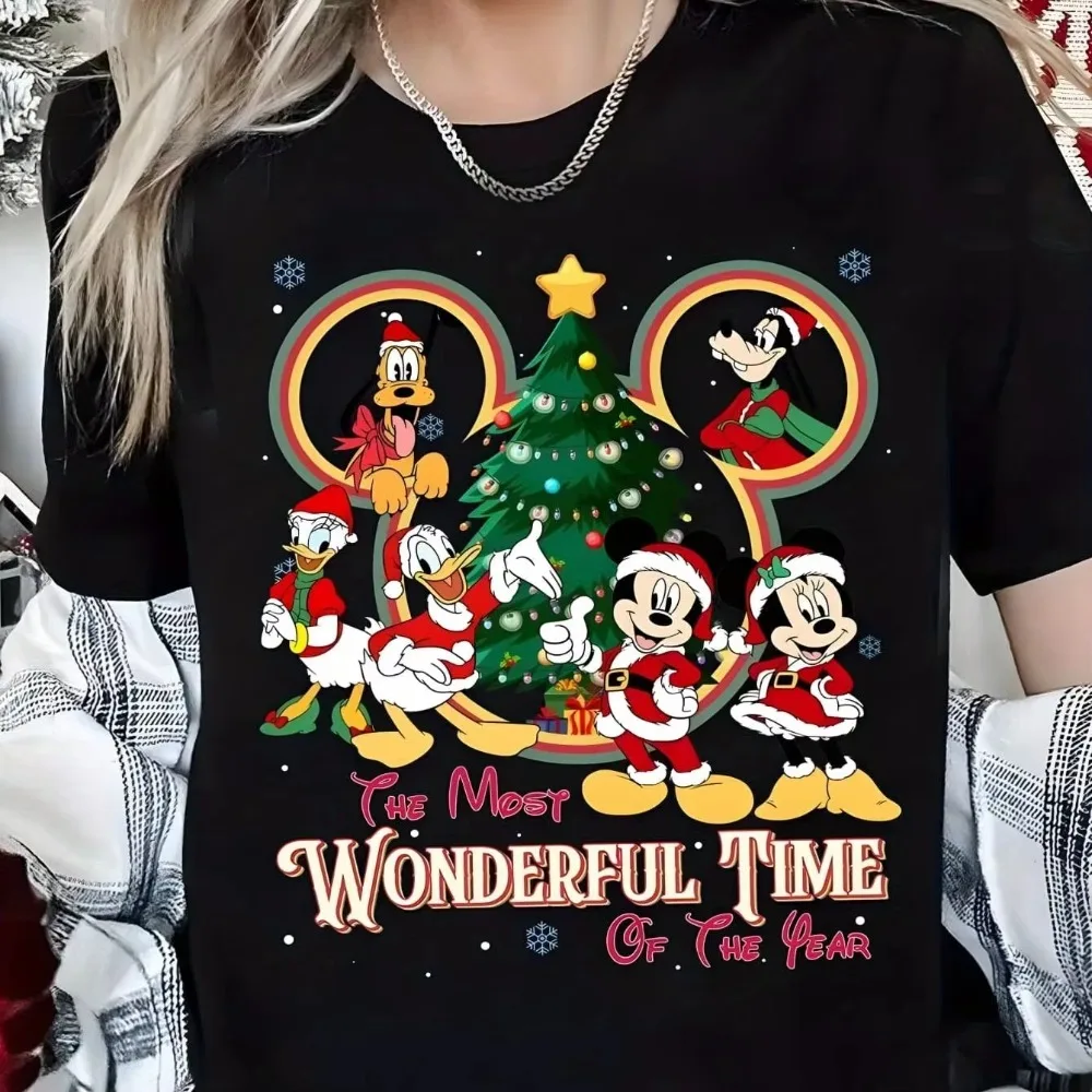 ディズニー ミッキー クリスマス 半袖 ファッション ルーズ メンズ レディース クルーネック コットン Tシャツ 通気性があり快適なコットン