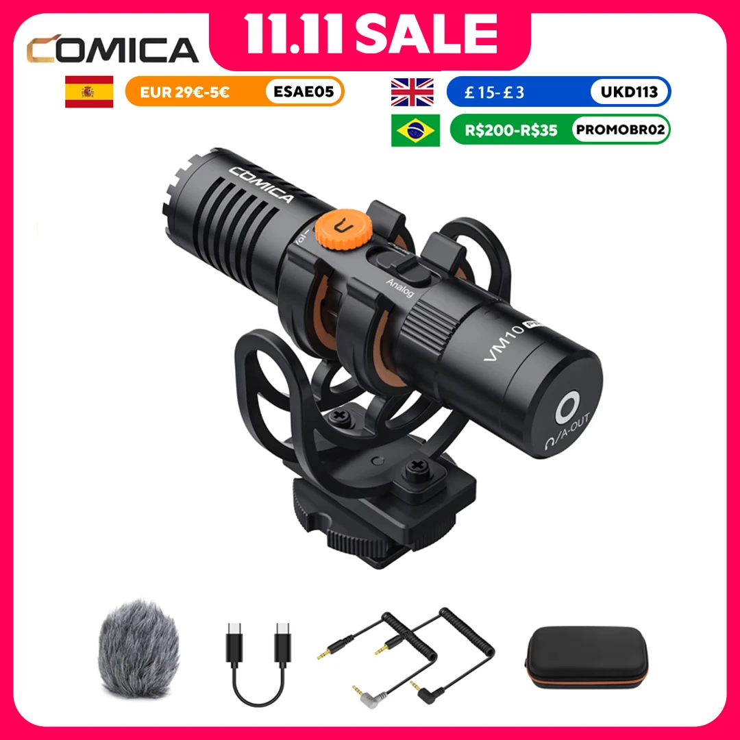 Microfone de câmera, microfone de vídeo profissional Comica VM10 PRO com montagem de choque, controle de ganho e Deadcat, microfone de espingarda de vídeo para iPhone, microfone de smartphone Android para vlog, ao vivo