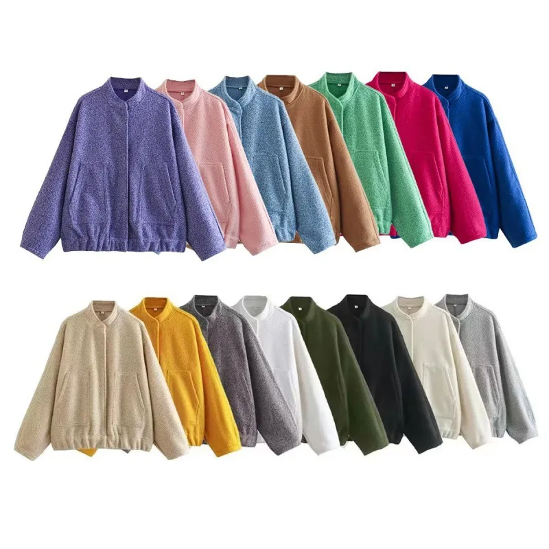 

Spring 2025 New European and American Stand-up Collar Loose Woolen Casual Jacket