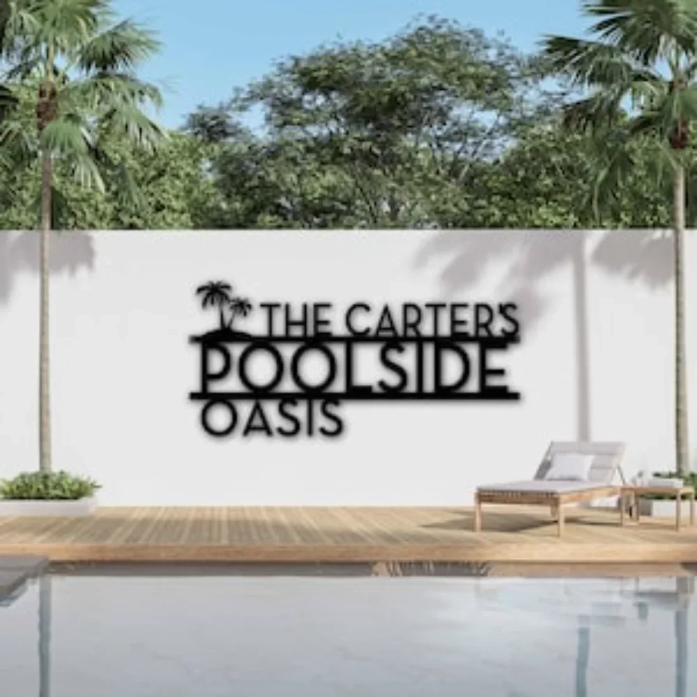 Personalized Palm Tree Oasis Sign, Wall Art. Ideal for Outdoor Patio & Poolside. Infuse Tropical Vibe, Unique Housewarming Charm