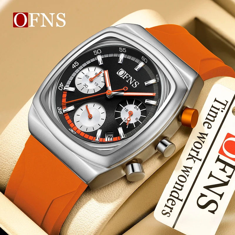 

OFNS 1635 Fashion Men's Quartz Watch with Silicone Tape Six Needle Precise Timing Night Light Pointer Waterproof Date Stopwatch