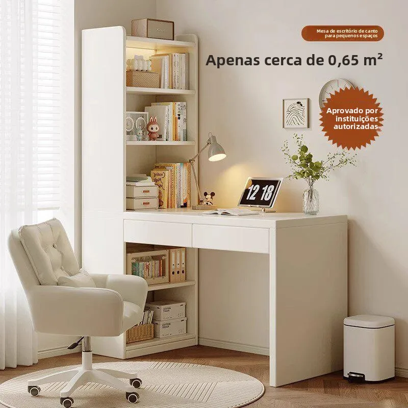 Mesa de Computador de Canto, Mesa de Escritório com Design de Prancha de Surf, Mesa com Estante de Madeira Maciça, Mesa de Es...