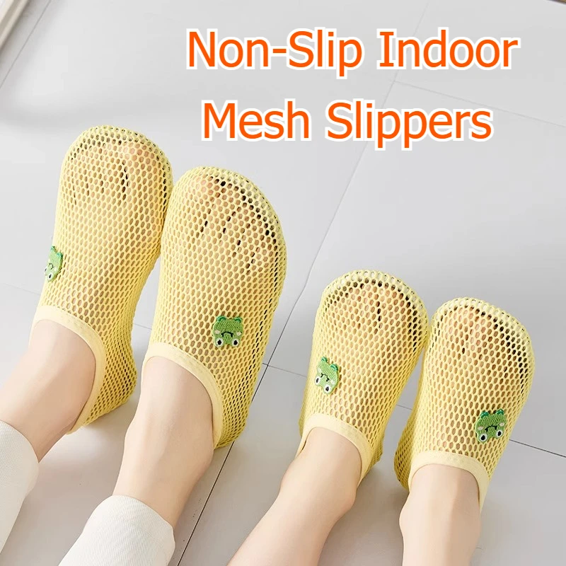 

Non-Slip Indoor Slippers with Cooling Face Soft Sole Breathable Mesh Socks Adults Anti-Cold Home Floor Shoes Cute Small Size New
