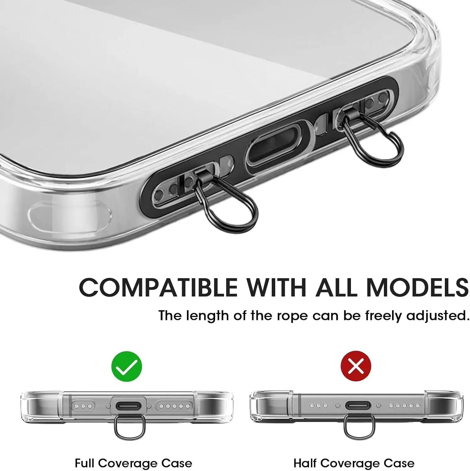 携帯電話ストラップ、アップグレードされたダブルバックルホールリング携帯電話ストラップパッチと調節可能なネックストラップ、残留物なし、接着剤なし