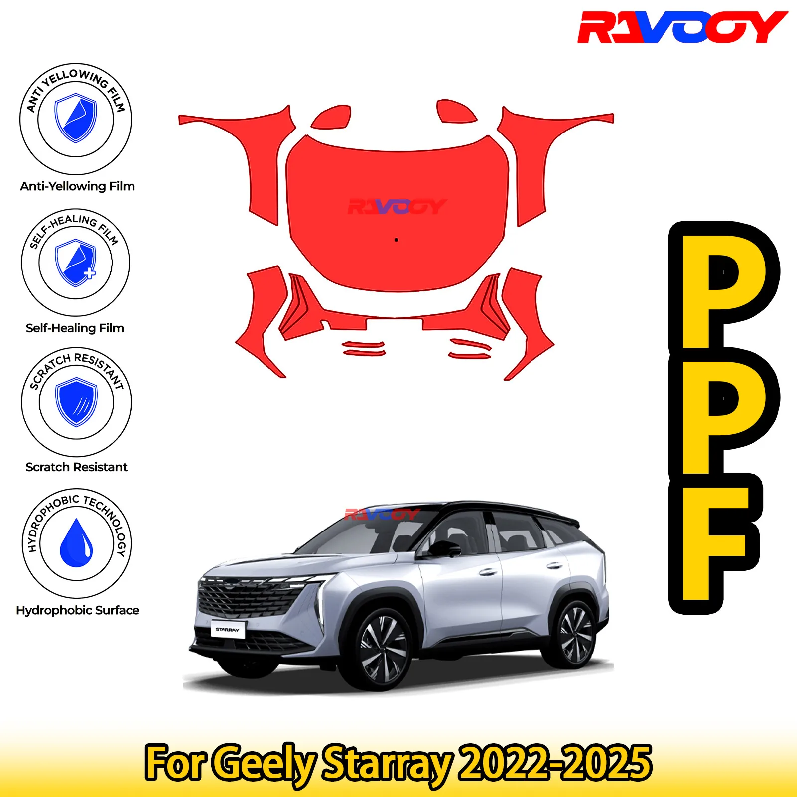 

Для Geely Starray 2022-2025 глянцевая матовая черная предварительно вырезанная передняя защитная пленка PPF комплект