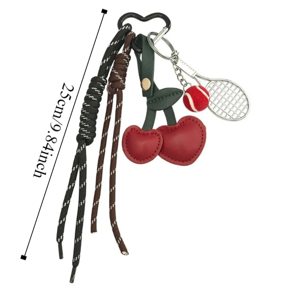 فتاة القلب حبل مضفر المفاتيح المنسوجة يدويا الكرز على شكل حقيبة قلادة مجوهرات مكافحة خسر مضرب تنس مفتاح سلسلة