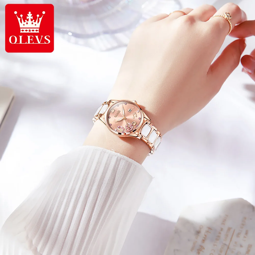 Women's Ceramic Strip Quartz Watch with Date and Luminous Feature