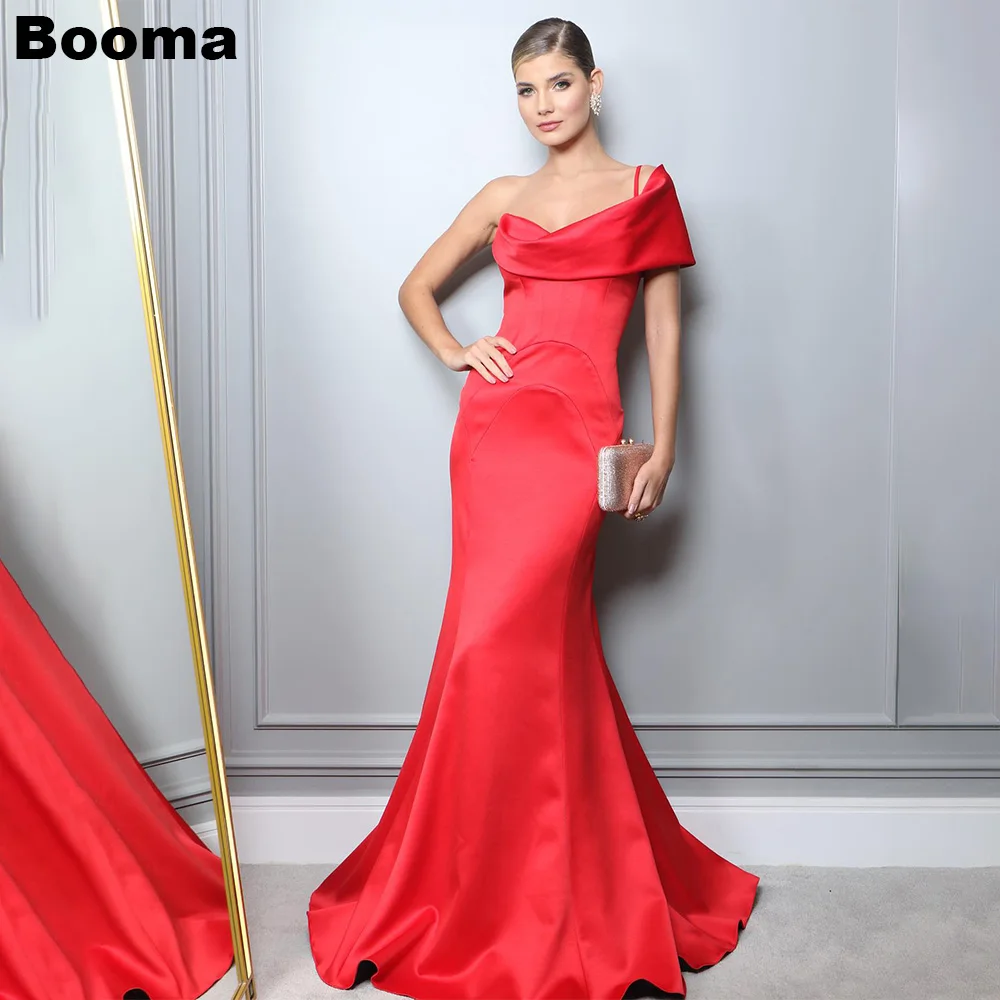 

Booma Stain Red Mermaid Formal Occasion Dresses One Shoulder Prom Gowns Women's Evening Dresses Party Events Gown Abendkleider