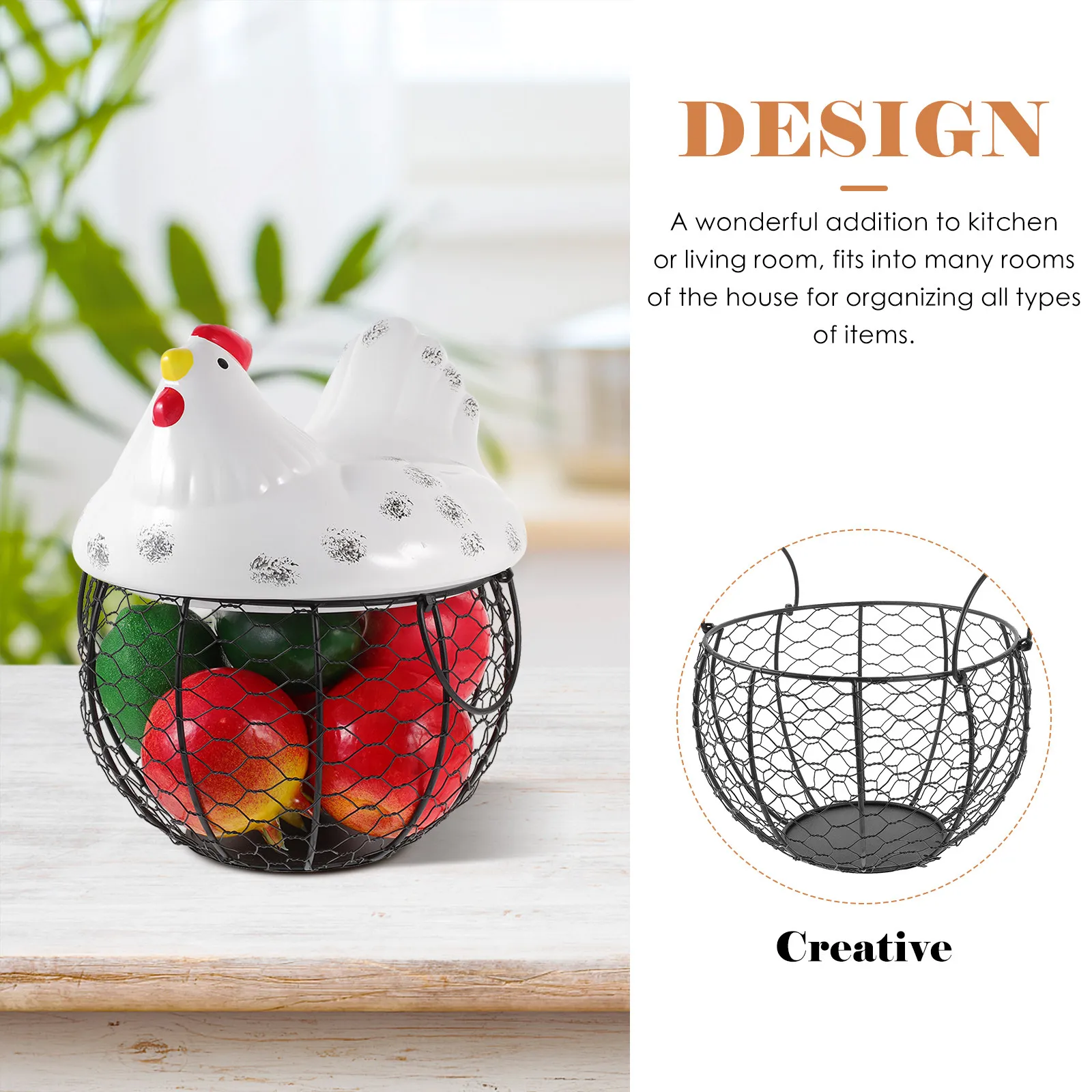 

1 шт. Подставка для яиц в форме курицы, железная корзина для хранения, контейнер для фруктов, кухонный органайзер, многофункциональная защита для яиц