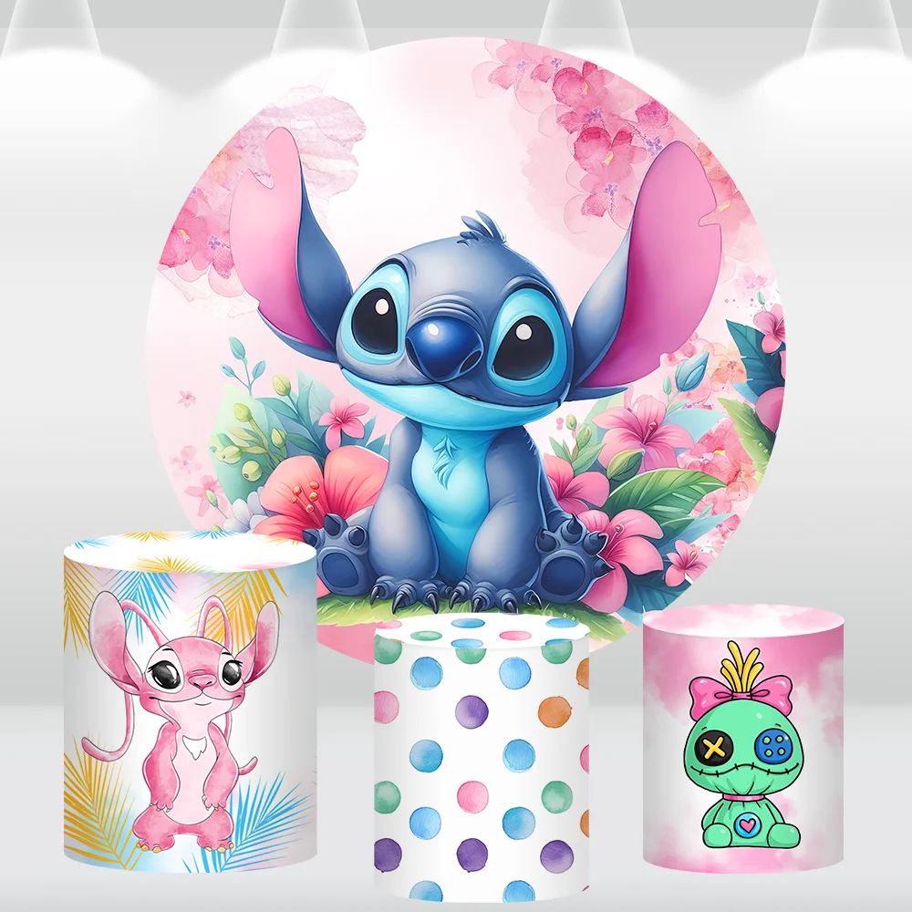 Disney lilo & stitch tema aniversário redondo pano de fundo verão havaí anjo chá de bebê círculo fundo bolo mesa pedestal cobre