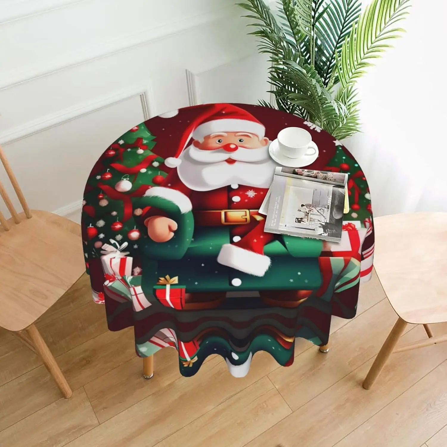 Merry Christmas Santa Claus Gift Exquisite 60-Inch Round Tablecloth Ideal for Indoor Outdoor Dining Elevate Your Dining Ambience