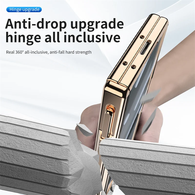 For Samsung Galaxy Z Fold 3 4 5 Case Electroplated Hinge Transparent 360 Full Protective Film Bracket Cover For Galaxy Z Fold6