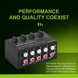 Professional Stereo 4 Channel Passive Mixer for Live Studio Recording Low Noise No External Power Supply Adjustment Sound Mixer